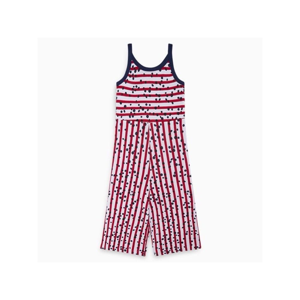Vibrant Red and Blue Striped Jumpsuit